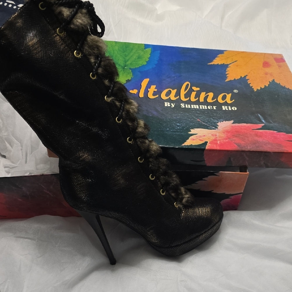 Italina Black and Gold Heeled Boots